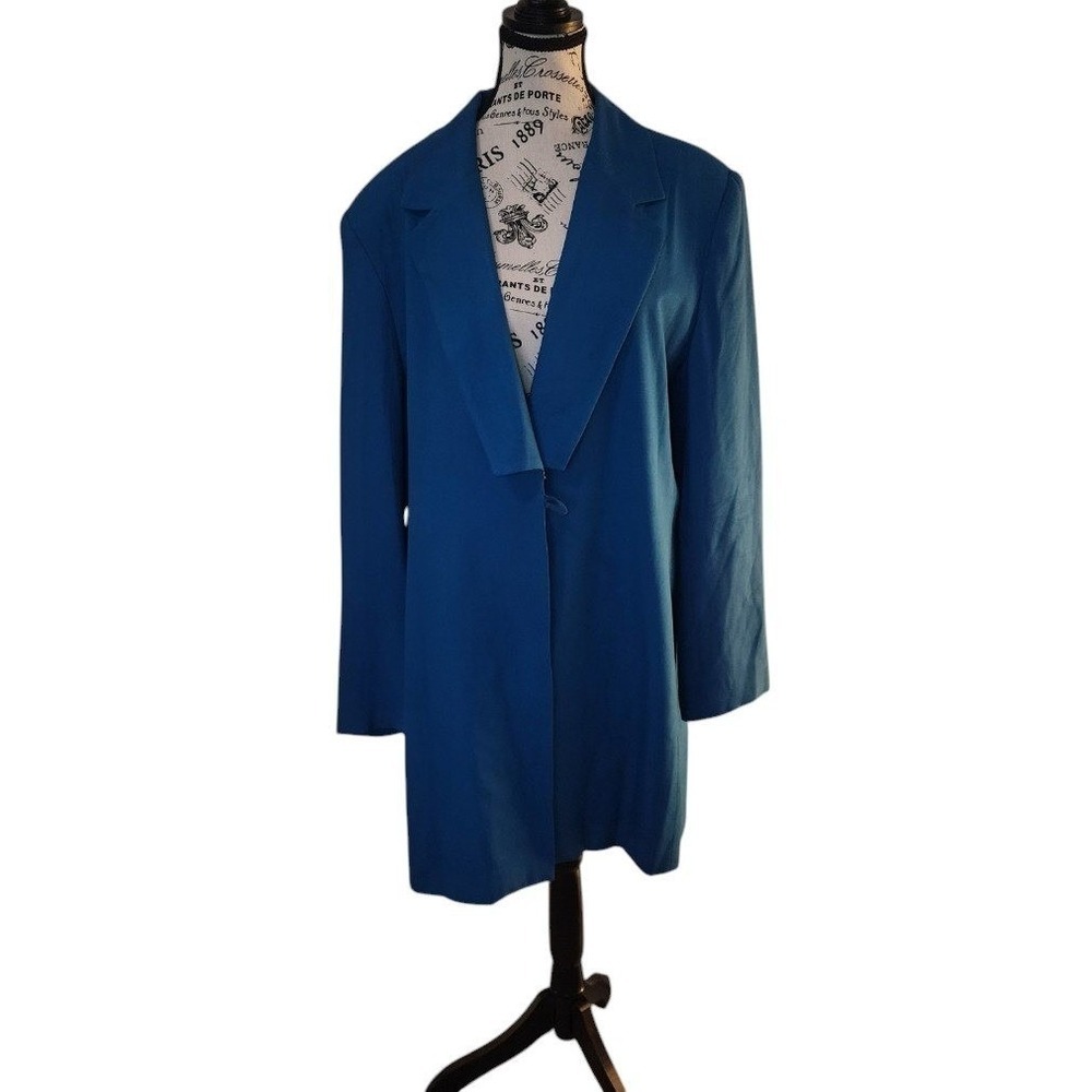 Vintage Chad Stevens Teal Longline Power Blazer Gold Button Size 18